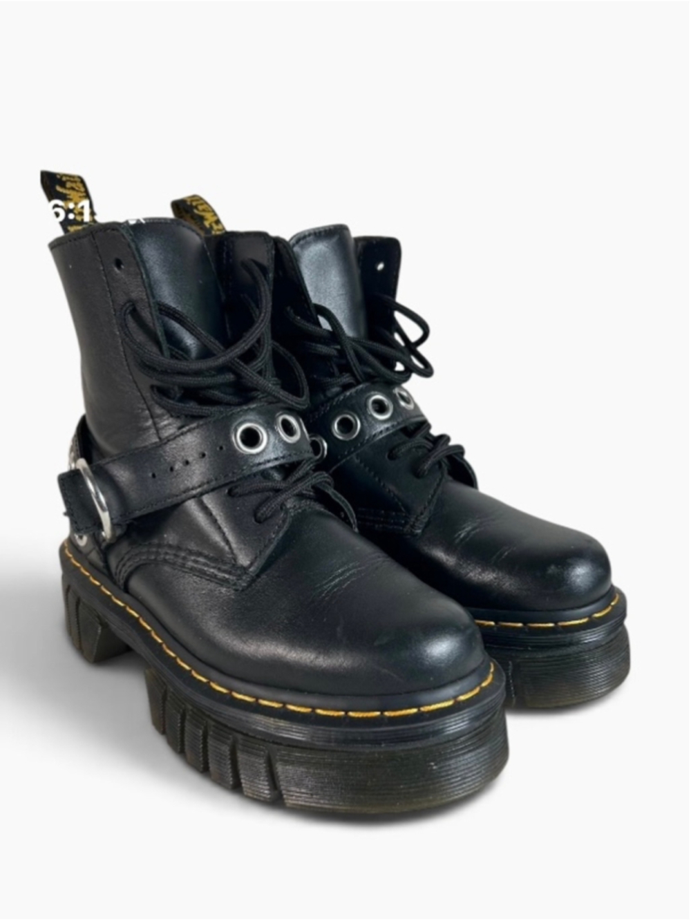 Dr. Martens Audrick Hardware 8 Eye Black Leather Platform Boots